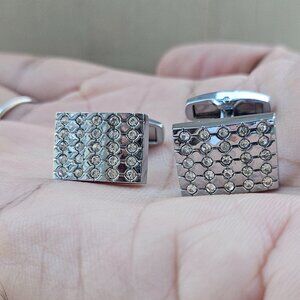 Silver Tone Cufflinks Fashion Men Jewelry Crystal Acc Cuff links Shirt Cuff Stud